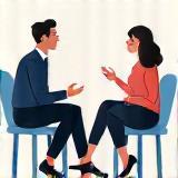 Illustration eines Coaches und Klienten im Gespräch.